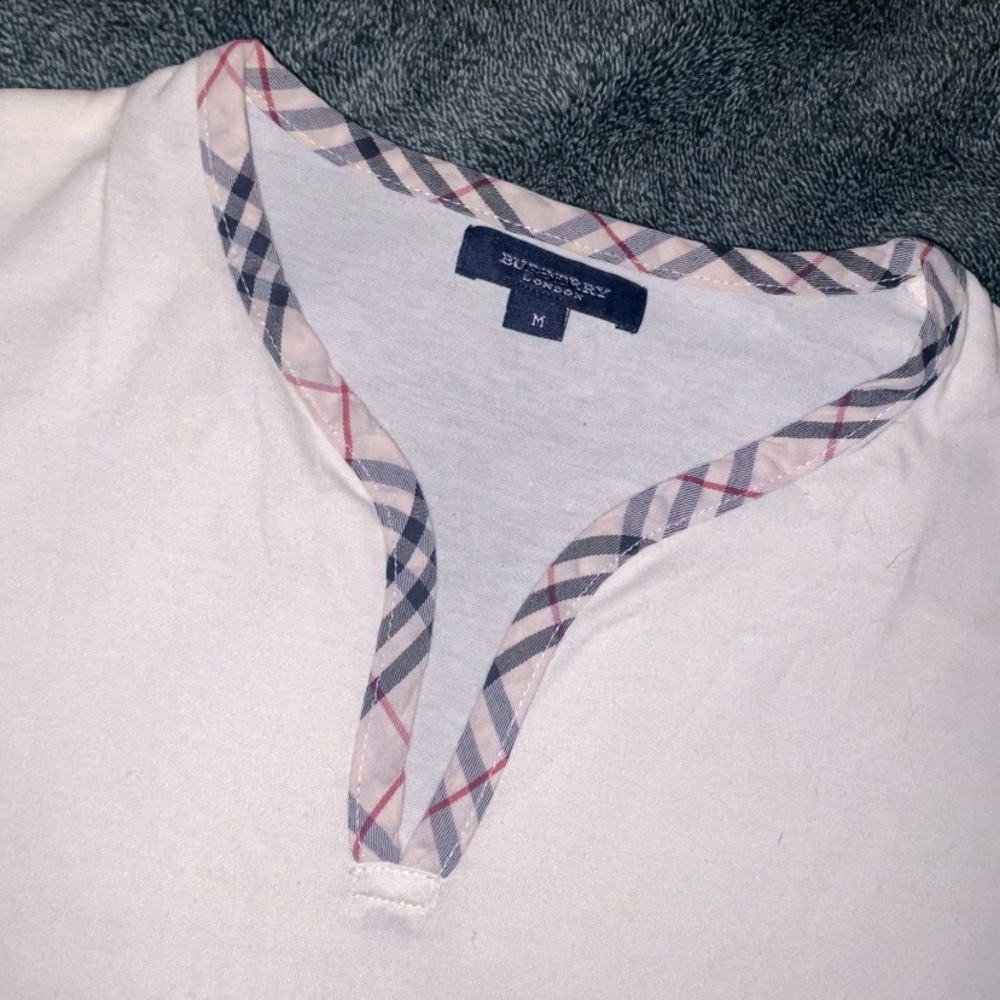 Burberry White Tee with Check Trim